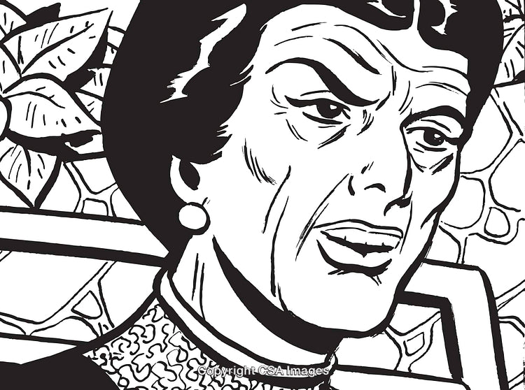 Black and White Detailed Vintage Cartoon Style Portrait of a Mature Woman