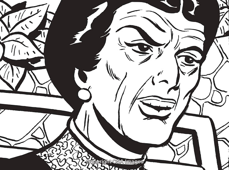Black and White Detailed Vintage Cartoon Style Portrait of a Mature Woman