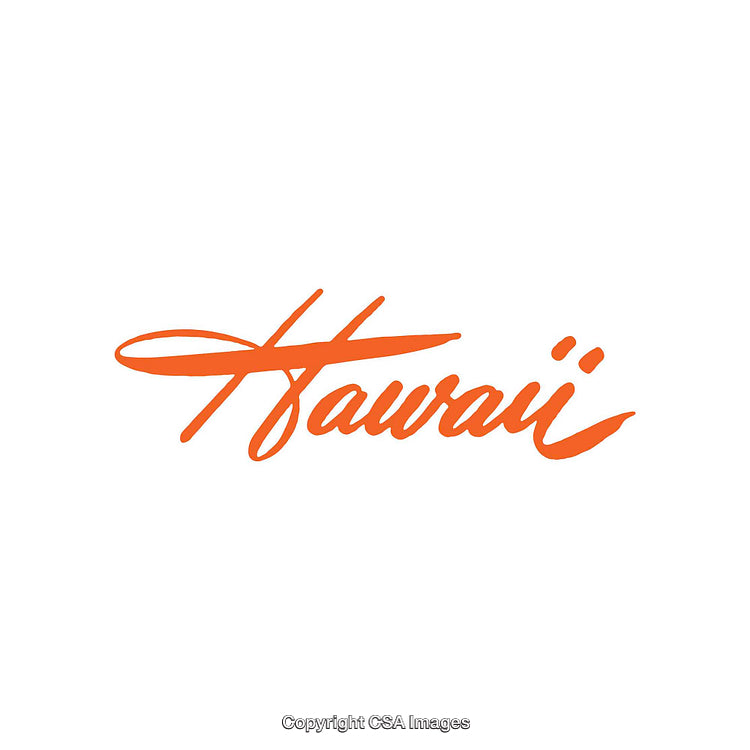 Handwritten Calligraphy of the Word Hawaii in Orange on a White Background