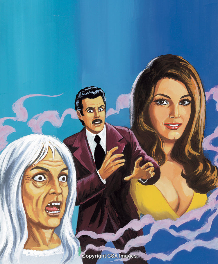 Vintage Horror Movie Poster With Dramatic Characters and Surreal Atmosphere