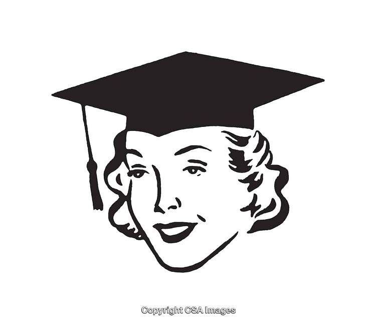 Black and White Illustration of a Graduate with a Mortarboard