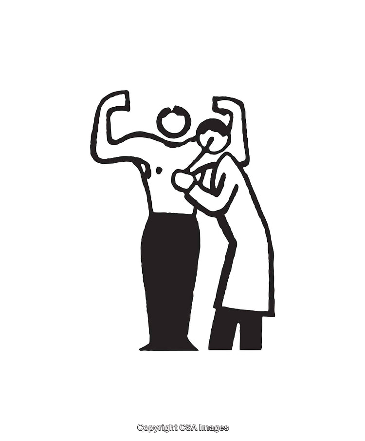 Doctor Examining a Patient in Black and White Line Art Illustration