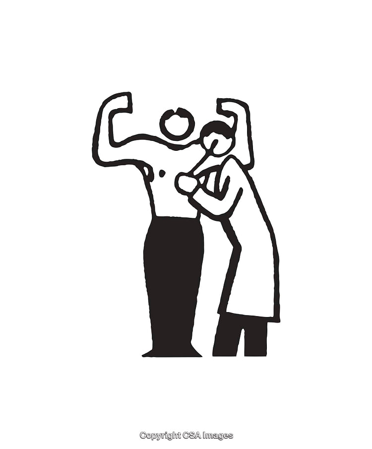 Doctor Examining a Patient in Black and White Line Art Illustration