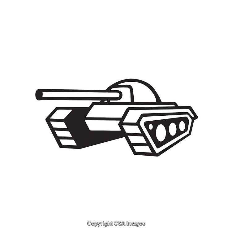 Black And White Line Art illustration of a Tank Vehicle