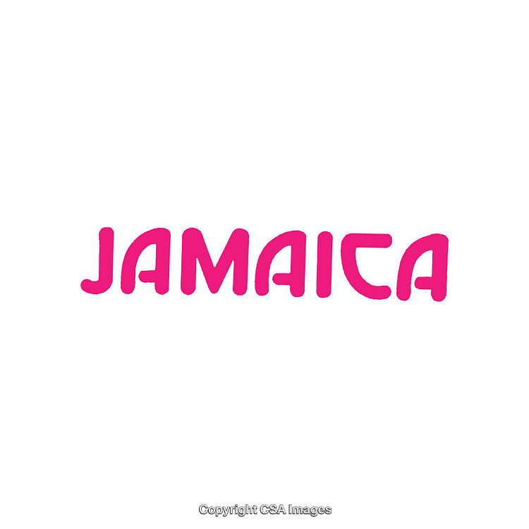 Bold Pink Typographic Illustration Featuring the Word 'Jamaica' on White Background