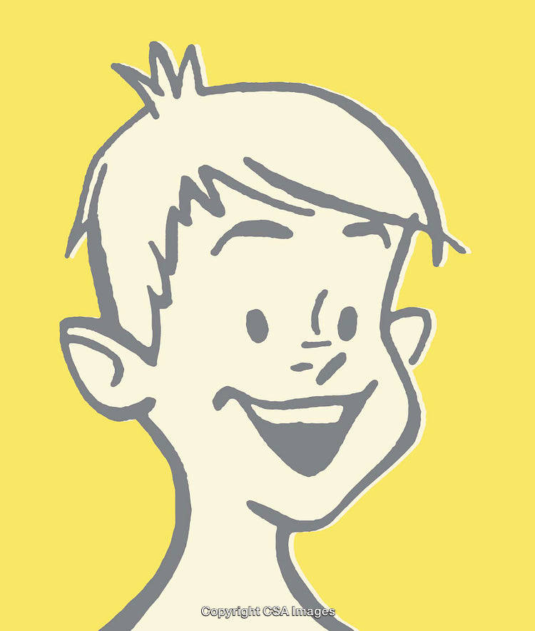 Colorful Line Art Illustration of a Happy Smiling Young Boy