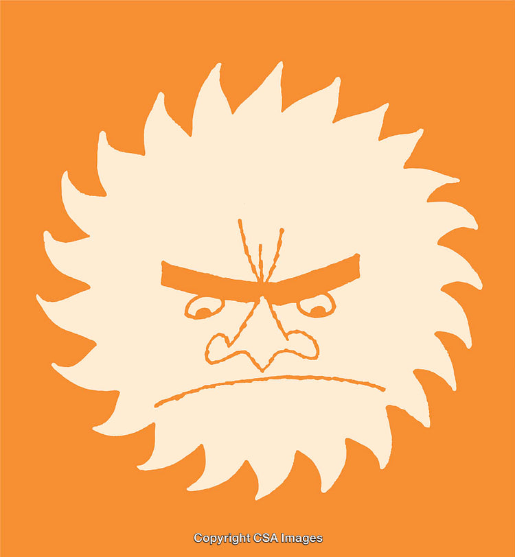 Angry Sun Illustration with Bright Orange and Beige Hues