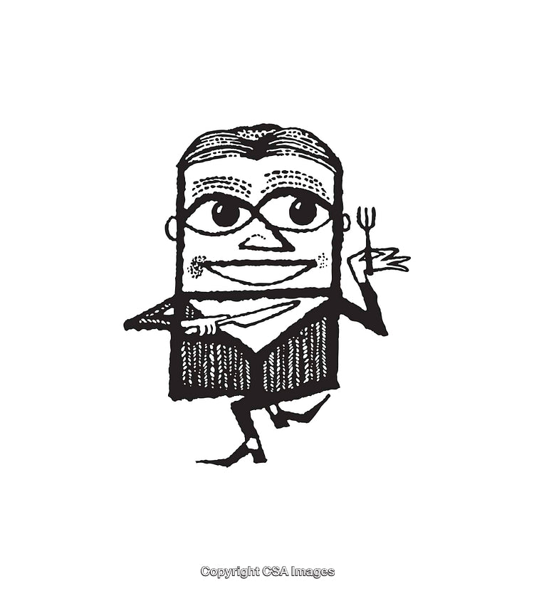 Whimsical Black and White Illustration of a Cheerful Cartoon Character