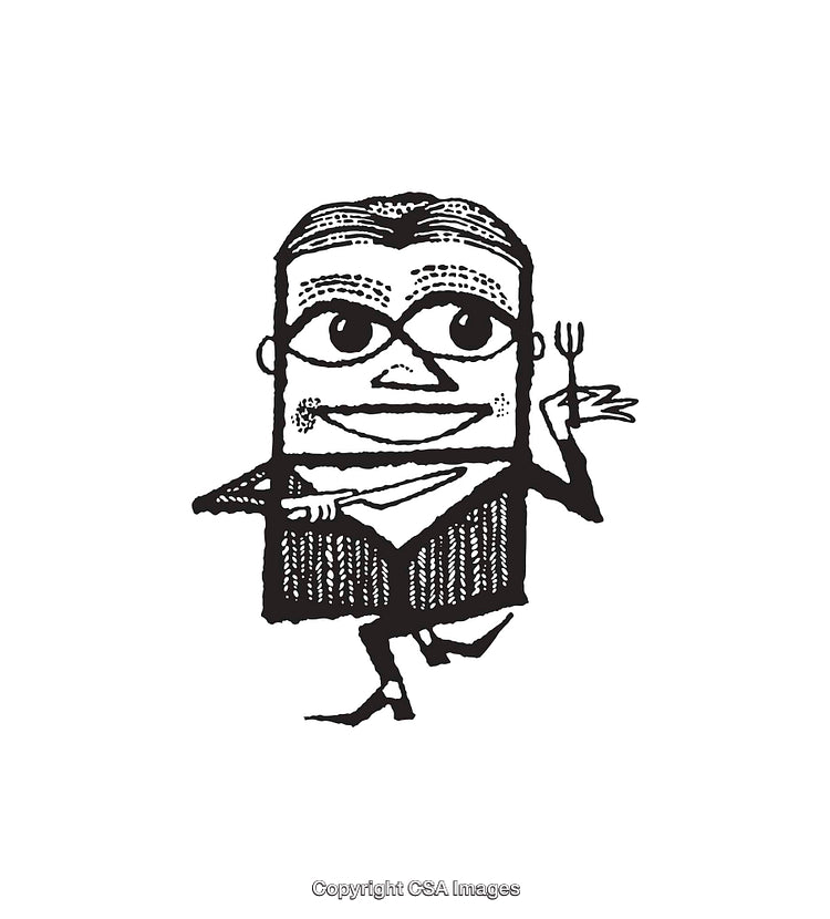 Whimsical Black and White Illustration of a Cheerful Cartoon Character