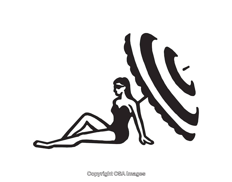 Stylized Vector of Person Relaxing Under Umbrella in Black and White