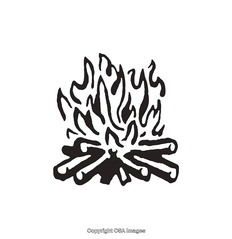Line Art Drawing of Bonfire with Wood Logs and Flames