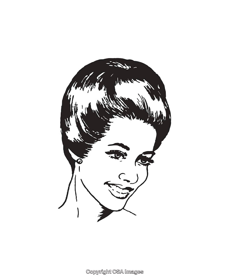 Black and White Portrait of a Smiling Woman in Line Art Style