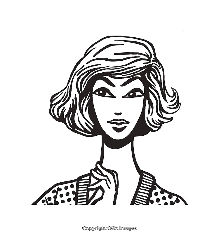 Black and White Line Art Illustration of Elegant Woman with Short Hair