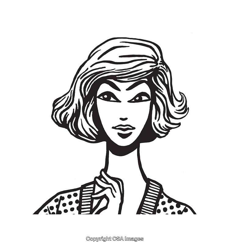 Black and White Line Art Illustration of Elegant Woman with Short Hair