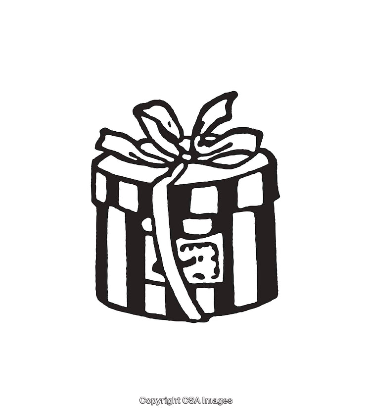 Black and White Line Art of a Decorative Gift Box
