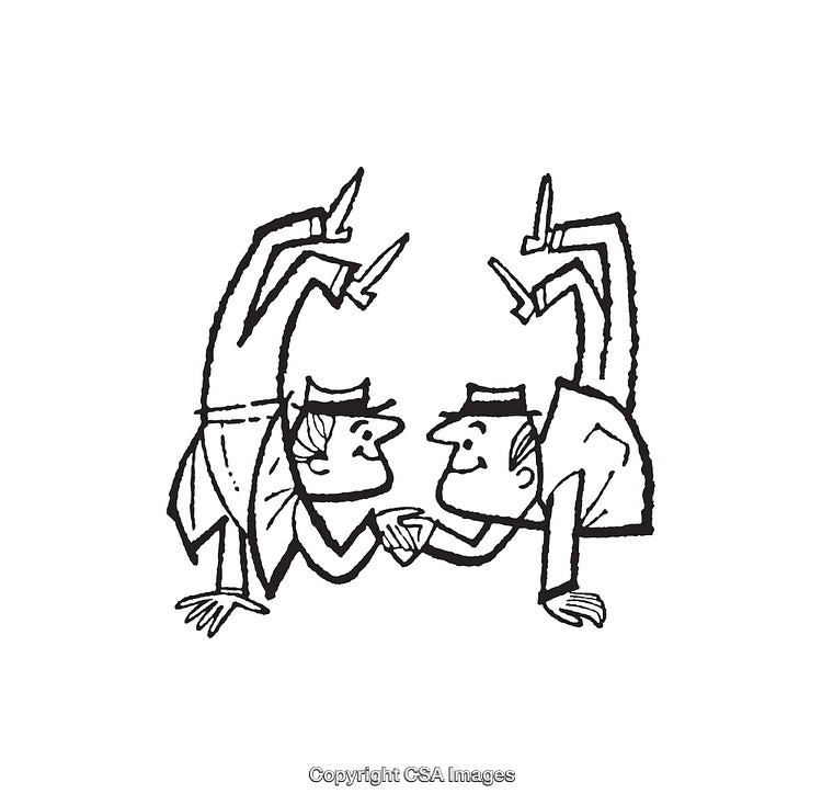 Hand-Drawn Illustration of Two Men Interacting in Creative Symmetry
