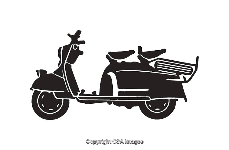 Vintage Scooter Illustration in Black and White Line Art Style