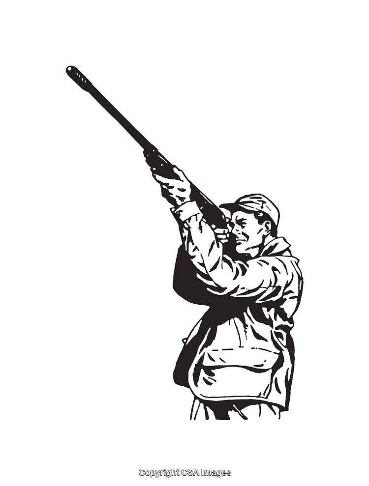 Hunter Aiming with Rifle in Black and White Line Art Illustration