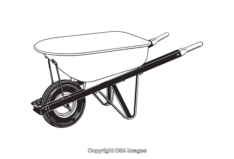 Black and White Line Art Illustration of a Wheelbarrow