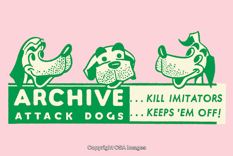 Retro Style Artwork With Playful Cartoon Dogs and Witty Text in Bold Colors