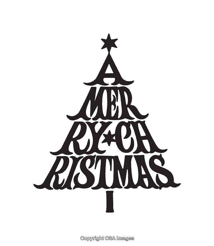 Stylized Christmas Tree Typography Art with Illustrative Black and White Design