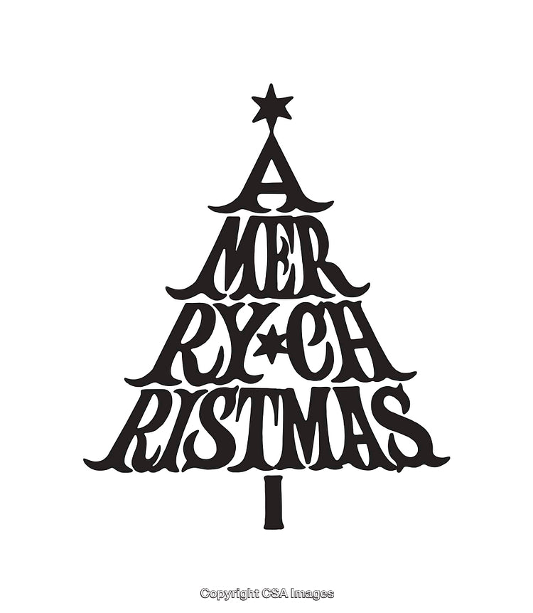 Stylized Christmas Tree Typography Art with Illustrative Black and White Design