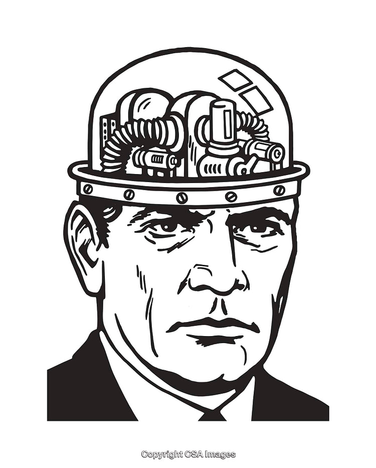 Black And White Line Art of Futuristic Mechanical Brain Concept