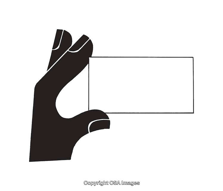 Black and White Line Art of a Hand Holding a Blank Card