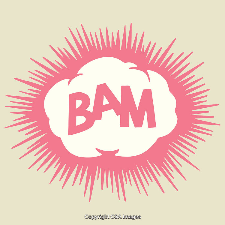 Pink Comic-Style Blast Saying BAM With Textured Explosion Effect