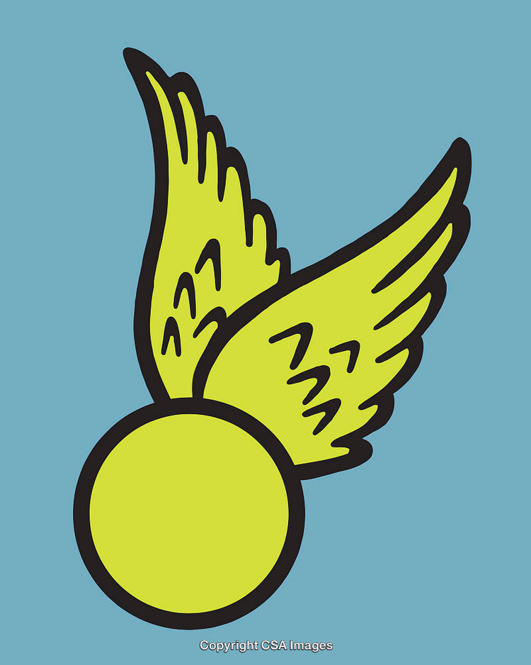 Bright Yellow Winged Ball Illustration with Blue Background