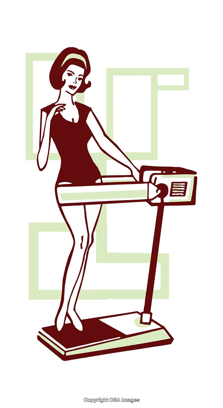 Retro Illustration of a Woman Using a Vibrating Exercise Machine