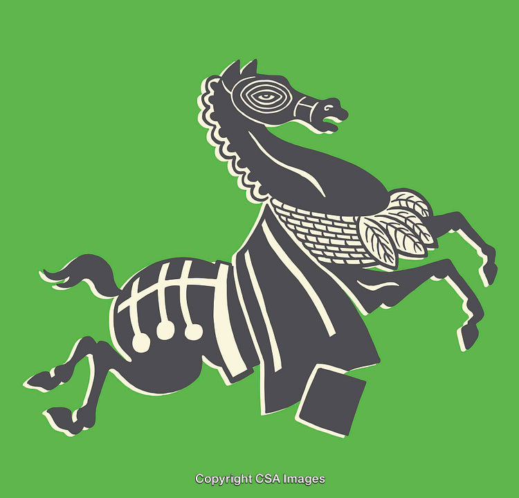 Unique Stylized Illustration of a Plaid Horse on Green Background