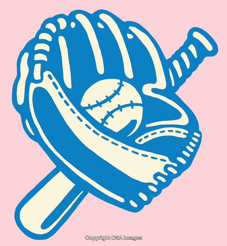 Baseball Glove and Bat Illustration in Bright Pastel Colors