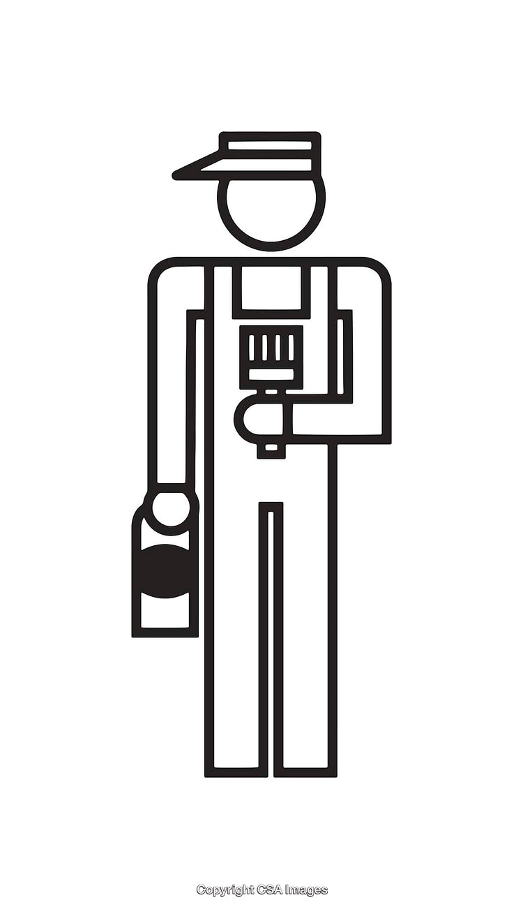 Minimalist Line Art Illustration of a Painter Worker Holding Tools