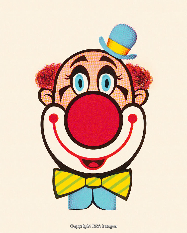 Colorful Cartoon Clown Illustration with Red Nose and Bowler Hat