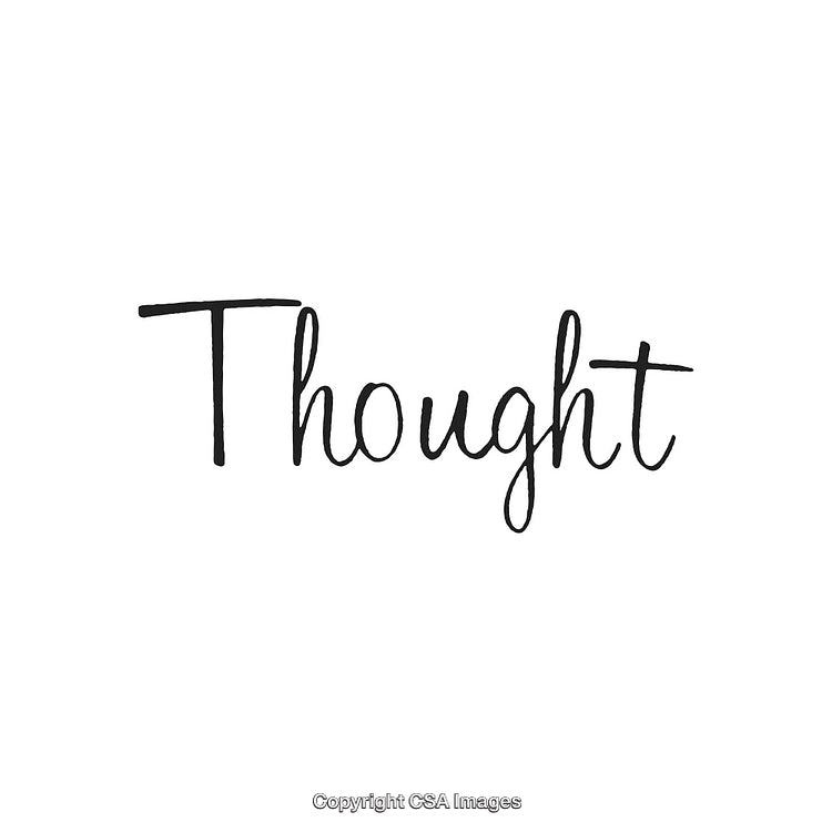 Handwritten Word "Thought" on a White Background in Elegant Script Font