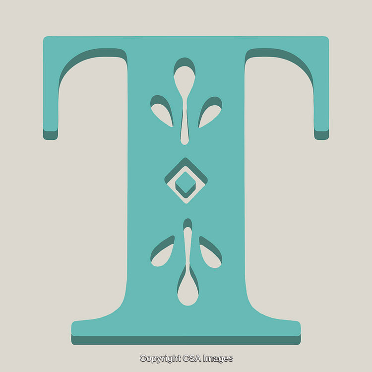 Ornate Typography Letter T in Retro Blue Style on Cream Background