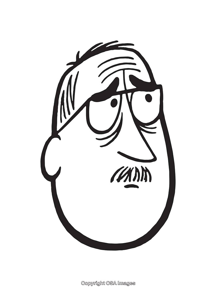 Black and White Line Art of a Worried Expression Character