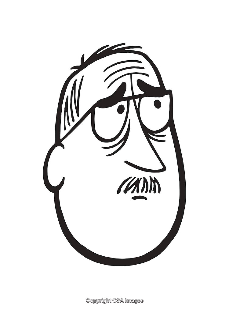Black and White Line Art of a Worried Expression Character