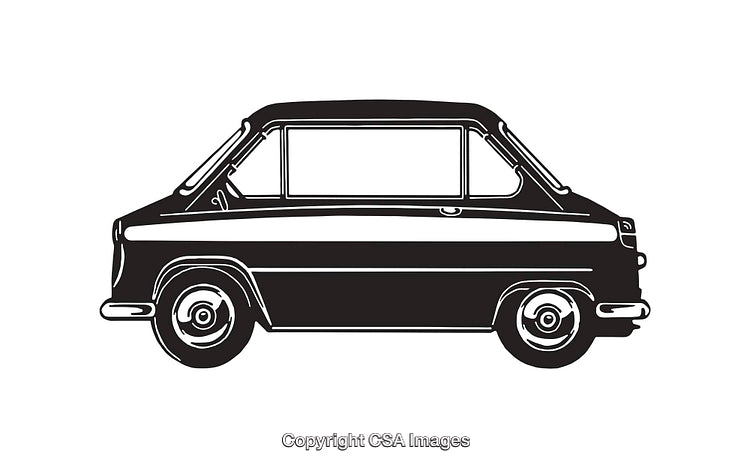 Retro Black and White Line Art Illustration of a Classic Car