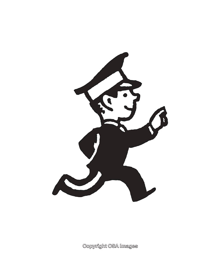 Black and White Line Art of Courier in Uniform Running