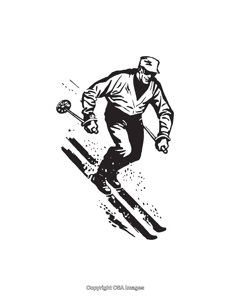 Black and White Line Art Illustration of Skiing in Motion