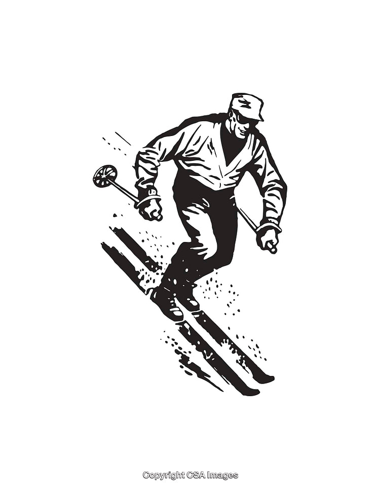 Black and White Line Art Illustration of Skiing in Motion