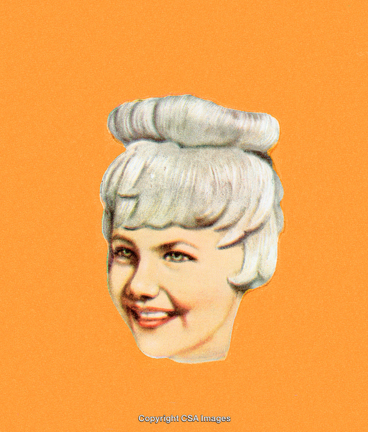 Vintage Illustration of Smiling Woman on Bright Orange Background