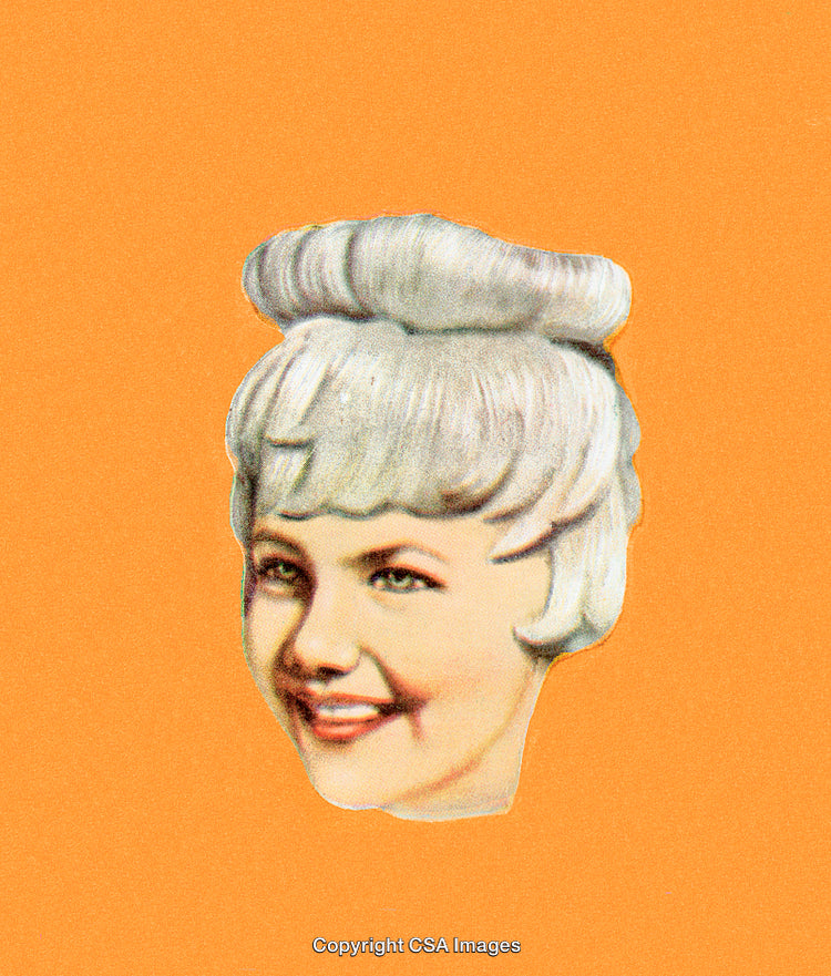 Vintage Illustration of Smiling Woman on Bright Orange Background