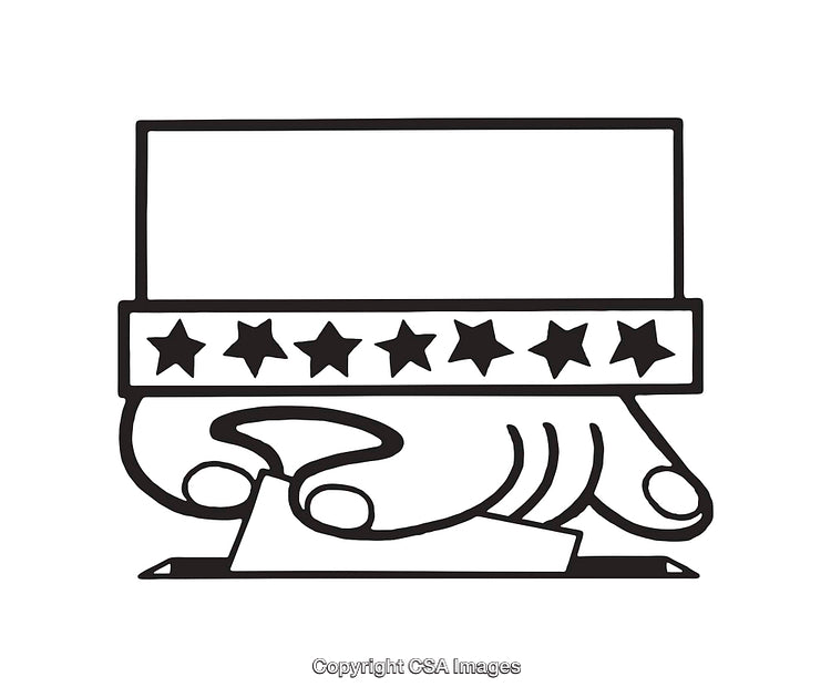Illustration of a Hand Placing a Voting Ballot in Simple Line Art