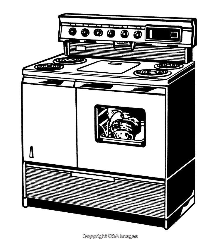 Vintage Illustration of an Antique Kitchen Stove with Oven