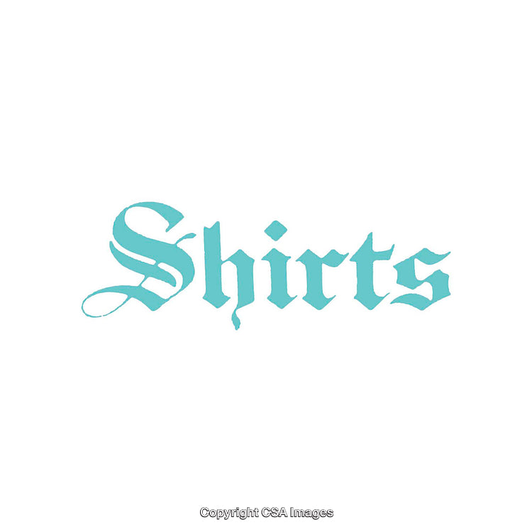 Artistic Teal Typography Design with the Word 'Shirts' on White Background