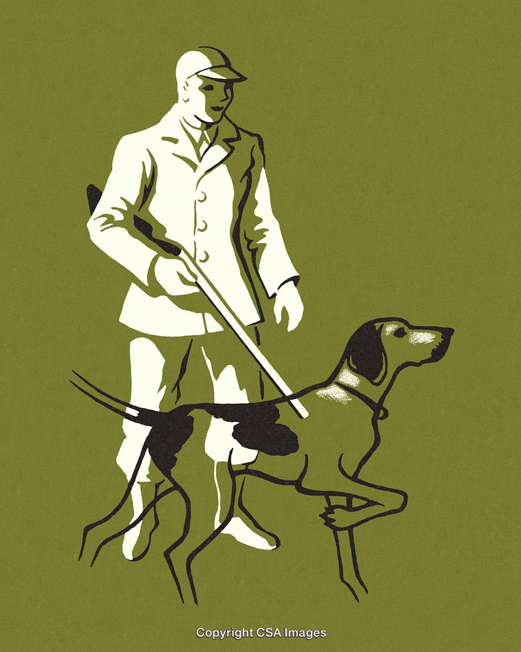 Illustration of Hunter with a Dog in a Vintage Graphic Style