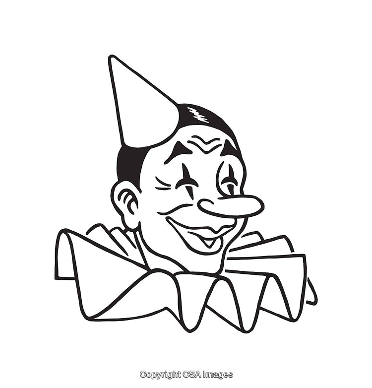 Black And White Line Art of a Smiling Clown Face Illustration